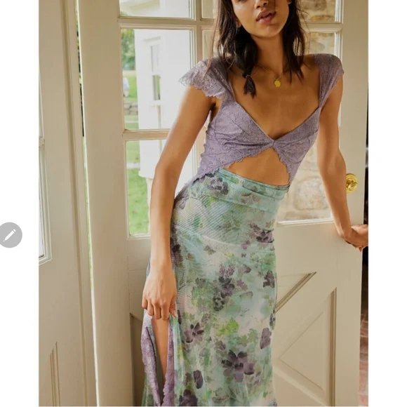 **1 XL Left!!**Free People Suddenly Fine Maxi Slip Dress / Moss Combo - Picture 7 of 15